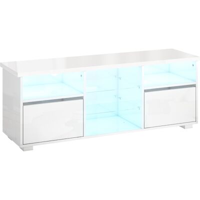 HOMCOM Meuble TV 120 cm, meuble télé pour téléviseur jusqu'à 55 pouces éclairage LED et télécommande étagères en verre blanc - Publicité HOMCOM Meuble TV 120 cm, meuble télé pour téléviseur jusqu'à 55 pouces éclairage LED et télécommande étagères en verre blanc - Publicité