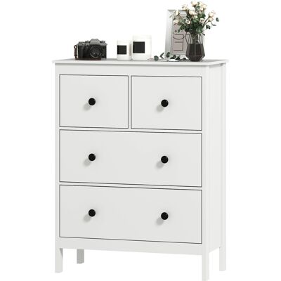 HOMCOM Commode avec 4 tiroirs, pour vêtements & linge de lit, Salon Chambre Couloir, Panneau de particules, Blanc - Publicité HOMCOM Commode avec 4 tiroirs, pour vêtements & linge de lit, Salon Chambre Couloir, Panneau de particules, Blanc - Publicité