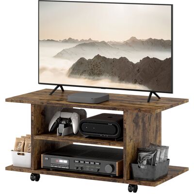 HOMCOM Meuble TV Moderne avec Étagères, Roulettes et Freins, 80x40x40 cm, Marron Rustique - Publicité HOMCOM Meuble TV Moderne avec Étagères, Roulettes et Freins, 80x40x40 cm, Marron Rustique - Publicité