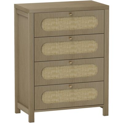 HOMCOM Commode 4 tiroirs meuble de rangement style bohémienne avec portes résine tressée, 70 x 38 x 93 cm, effet bois naturel - Publicité HOMCOM Commode 4 tiroirs meuble de rangement style bohémienne avec portes résine tressée, 70 x 38 x 93 cm, effet bois naturel - Publicité