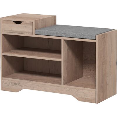 HOMCOM Banc à chaussures 1 tiroir et 3 compartiments, avec coussin rembourrée capacité 5 paires, 76,5 x 30 x 52 cm gris - Publicité HOMCOM Banc à chaussures 1 tiroir et 3 compartiments, avec coussin rembourrée capacité 5 paires, 76,5 x 30 x 52 cm gris - Publicité