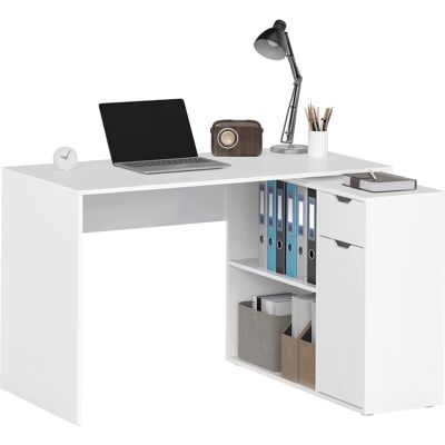 HOMCOM Bureau flexible, Armoire à deux niveaux, Tiroir, Étagères ouvertes, Panneau de particules, Blanc - Publicité HOMCOM Bureau flexible, Armoire à deux niveaux, Tiroir, Étagères ouvertes, Panneau de particules, Blanc - Publicité