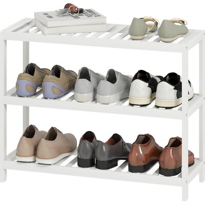 HOMCOM Étagère à chaussures en bambou à 3 niveaux, étagère de rangement, finition laquée, blanc - Publicité HOMCOM Étagère à chaussures en bambou à 3 niveaux, étagère de rangement, finition laquée, blanc - Publicité