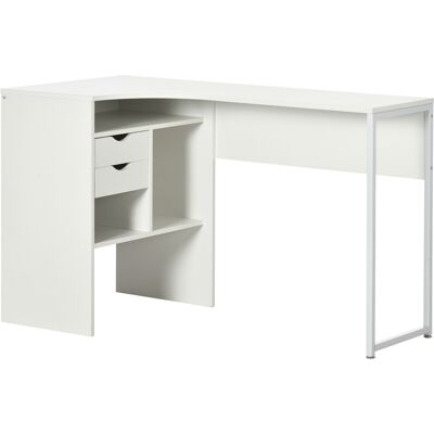 HOMCOM Bureau d'angle, bureau informatique avec 2 tiroirs et 3 compartiments ouverts, 120 x 60 x 74 cm, blanc - Publicité HOMCOM Bureau d'angle, bureau informatique avec 2 tiroirs et 3 compartiments ouverts, 120 x 60 x 74 cm, blanc - Publicité