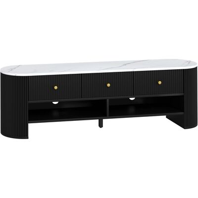 HOMCOM Meuble TV 140 cm, meuble télé pour téléviseur 65 pouces effet marbre avec 3 tiroirs façades à cannelures 2 étagères noir - Publicité HOMCOM Meuble TV 140 cm, meuble télé pour téléviseur 65 pouces effet marbre avec 3 tiroirs façades à cannelures 2 étagères noir - Publicité