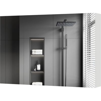 kleankin Armoire de Salle de Bain à Portes Miroirs et Étagères Réglables en Bois 90x13.5x60 cm, Blanc - Publicité kleankin Armoire de Salle de Bain à Portes Miroirs et Étagères Réglables en Bois 90x13.5x60 cm, Blanc - Publicité