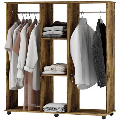HOMCOM Armoire penderie meuble de rangement mobile 6 roulettes 120 x 40 x 128 cm en bois marron - Publicité HOMCOM Armoire penderie meuble de rangement mobile 6 roulettes 120 x 40 x 128 cm en bois marron - Publicité