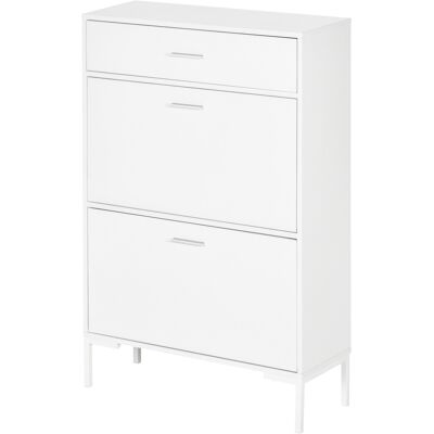 HOMCOM Meuble à chaussures 12 paires, armoire à chaussures étroite 2 tiroirs rabattables et 1 tiroir 75 x 26 x 110 cm, blanc - Publicité HOMCOM Meuble à chaussures 12 paires, armoire à chaussures étroite 2 tiroirs rabattables et 1 tiroir 75 x 26 x 110 cm, blanc - Publicité