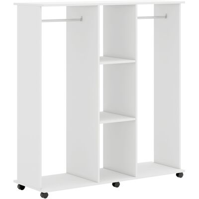 HOMCOM Armoire penderie meuble de rangement mobile 6 roulettes 120 x 40 x 128 cm en bois blanc - Publicité HOMCOM Armoire penderie meuble de rangement mobile 6 roulettes 120 x 40 x 128 cm en bois blanc - Publicité