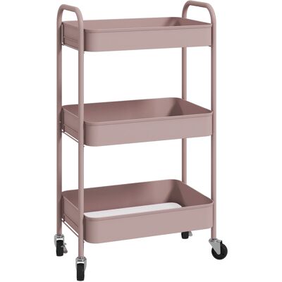 HOMCOM Desserte chariot de rangement en acier chariot de service à roulettes 3 plateaux ajourés 45 x 30,6 x 79 cm rose - Publicité HOMCOM Desserte chariot de rangement en acier chariot de service à roulettes 3 plateaux ajourés 45 x 30,6 x 79 cm rose - Publicité
