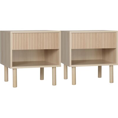 Ensemble de 2 Tables de Nuit HOMCOM Bois Naturel - Style Moderne - Publicité Ensemble de 2 Tables de Nuit HOMCOM Bois Naturel - Style Moderne - Publicité