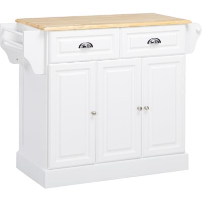 HOMCOM Chariot de cuisine sur roulettes Ilot de cuisine avec 2 tiroirs Porte-épices et porte-torchons 110x45x91 cm Blanc - Publicité HOMCOM Chariot de cuisine sur roulettes Ilot de cuisine avec 2 tiroirs Porte-épices et porte-torchons 110x45x91 cm Blanc - Publicité
