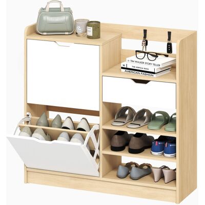HOMCOM Range-Chaussures d'Entrée avec Tiroir Étagères Ouvertes 4 Crochets pour 14 Paires de Chaussures Naturel et Blanc - Publicité HOMCOM Range-Chaussures d'Entrée avec Tiroir Étagères Ouvertes 4 Crochets pour 14 Paires de Chaussures Naturel et Blanc - Publicité
