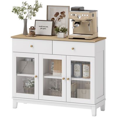 HOMCOM Buffet salon avec 2 placards à portes en verre trempé nervuré, 2 tiroirs et étagères réglables, 100 x 35 x 80,3 cm, blanc - Publicité HOMCOM Buffet salon avec 2 placards à portes en verre trempé nervuré, 2 tiroirs et étagères réglables, 100 x 35 x 80,3 cm, blanc - Publicité