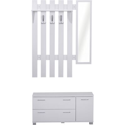 Homcom Ensemble de Meubles d’Entrée Vestiaire d’Entrée Panneau Porte-Manteau Miroir Meuble à Chaussures 3 Patères Triple Étagère Blanc aosom france - Publicité Homcom Ensemble de Meubles d’Entrée Vestiaire d’Entrée Panneau Porte-Manteau Miroir Meuble à Chaussures 3 Patères Triple Étagère Blanc aosom france - Publicité