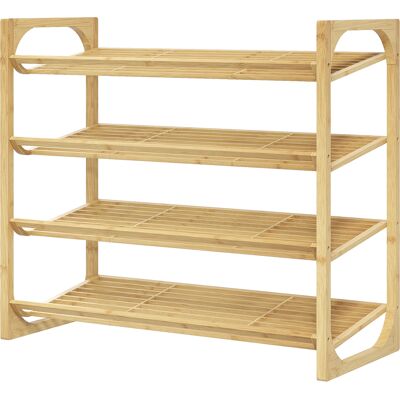 HOMCOM Étagère à chaussures à 4 niveaux, rangement chaussures 12 paires au design à lattes, bambou, 76x33x67cm, bois naturel - Publicité HOMCOM Étagère à chaussures à 4 niveaux, rangement chaussures 12 paires au design à lattes, bambou, 76x33x67cm, bois naturel - Publicité