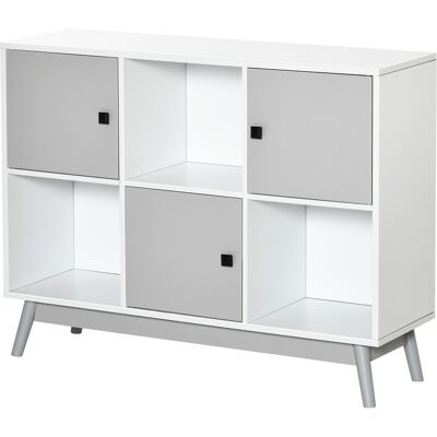 HOMCOM Buffet, meuble de rangement avec 3 portes et 3 compartiments ouverts, pieds en bois de pin, 96x30x75cm, blanc et gris - Publicité HOMCOM Buffet, meuble de rangement avec 3 portes et 3 compartiments ouverts, pieds en bois de pin, 96x30x75cm, blanc et gris - Publicité