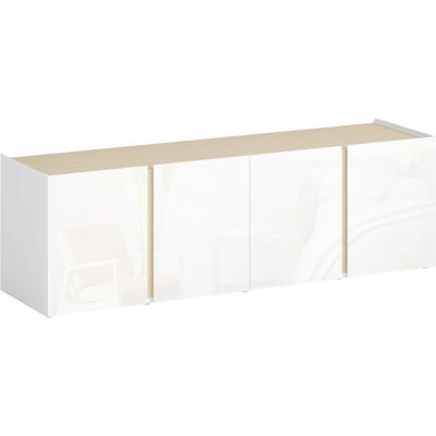 HOMCOM Meuble TV, banc TV avec 4 portes à fermeture amortie, étagère réglable et passe-câbles, 135 x 38 x 45 cm, blanc - Publicité HOMCOM Meuble TV, banc TV avec 4 portes à fermeture amortie, étagère réglable et passe-câbles, 135 x 38 x 45 cm, blanc - Publicité
