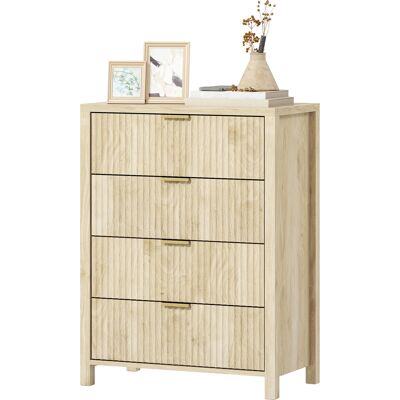 HOMCOM Commode avec 4 Tiroirs Rainurés et Poignées Dorées, 70x38x93 cm, Bois Naturel - Publicité HOMCOM Commode avec 4 Tiroirs Rainurés et Poignées Dorées, 70x38x93 cm, Bois Naturel - Publicité