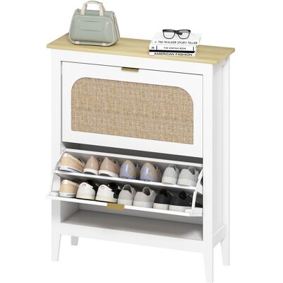 HOMCOM Meuble à chaussures 14 paires bohème avec 2 tiroirs rabattables, portes effet cannage rotin, 80 x 24 x 95,5 cm, blanc - Publicité HOMCOM Meuble à chaussures 14 paires bohème avec 2 tiroirs rabattables, portes effet cannage rotin, 80 x 24 x 95,5 cm, blanc - Publicité