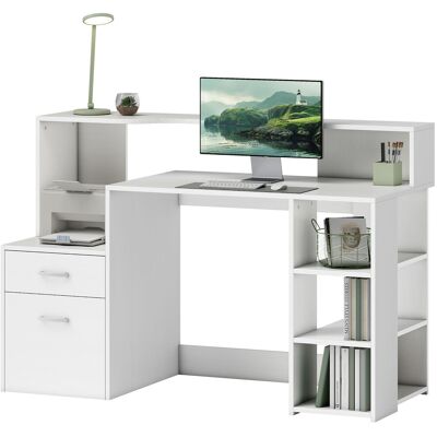 HOMCOM Bureau informatique, bureau avec rangement, 2 tiroirs, étagères ouvertes et tablette d'imprimante, 137x55x92cm, blanc - Publicité HOMCOM Bureau informatique, bureau avec rangement, 2 tiroirs, étagères ouvertes et tablette d'imprimante, 137x55x92cm, blanc - Publicité