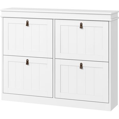 HOMCOM Meuble à chaussures 20 paires, armoire à chaussures, 4 tiroirs rabattables, étagères réglables, 105x24x82,5cm, blanc - Publicité HOMCOM Meuble à chaussures 20 paires, armoire à chaussures, 4 tiroirs rabattables, étagères réglables, 105x24x82,5cm, blanc - Publicité