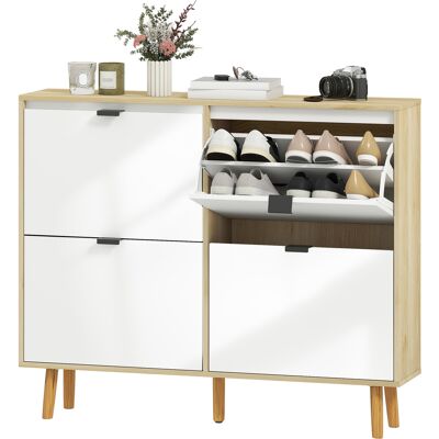 HOMCOM Meuble à chaussures, armoire à chaussures étroite, 4 tiroirs rabattables, porte haute brillante, 105x24x92,5cm, blanc - Publicité HOMCOM Meuble à chaussures, armoire à chaussures étroite, 4 tiroirs rabattables, porte haute brillante, 105x24x92,5cm, blanc - Publicité