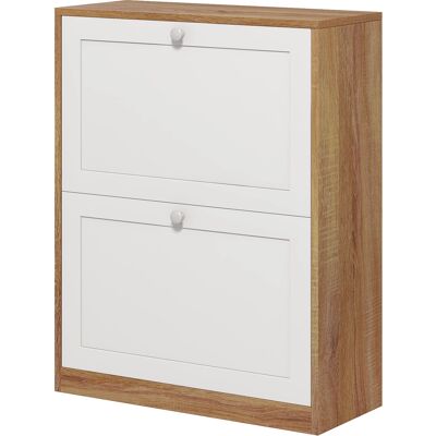 HOMCOM Meuble à chaussures 12 paires, armoire à chaussures, 2 tiroirs rabattables et étagères réglables, 60x24,5x75,5cm, blanc - Publicité HOMCOM Meuble à chaussures 12 paires, armoire à chaussures, 2 tiroirs rabattables et étagères réglables, 60x24,5x75,5cm, blanc - Publicité