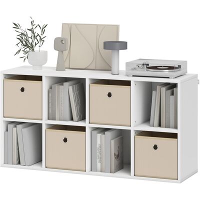HOMCOM Étagère de 8 Cubes avec 4 Tiroirs en Tissu Horizontale ou Verticale pour Salon Chambre 105,9x30x53,7 cm Blanc et Beige - Publicité HOMCOM Étagère de 8 Cubes avec 4 Tiroirs en Tissu Horizontale ou Verticale pour Salon Chambre 105,9x30x53,7 cm Blanc et Beige - Publicité
