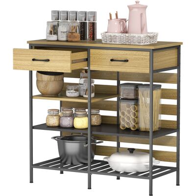 HOMCOM Buffet cuisine, meuble de rangement avec 2 tiroirs et 3 étagères ouvertes, 90 x 40 x 91 cm, bois naturel et noir - Publicité HOMCOM Buffet cuisine, meuble de rangement avec 2 tiroirs et 3 étagères ouvertes, 90 x 40 x 91 cm, bois naturel et noir - Publicité