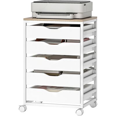 HOMCOM Caisson bureau mobile, meuble rangement sur roulettes bois avec 5 tiroirs, poignées encochées, 50 x 40 x 74,5 cm , blanc - Publicité HOMCOM Caisson bureau mobile, meuble rangement sur roulettes bois avec 5 tiroirs, poignées encochées, 50 x 40 x 74,5 cm , blanc - Publicité