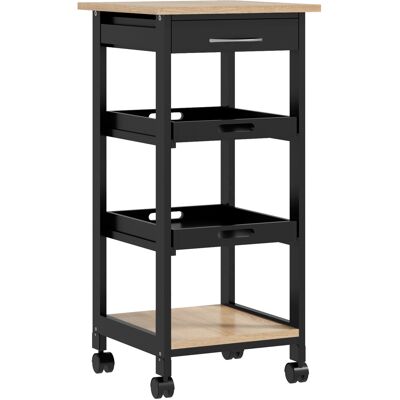 HOMCOM Chariot de service desserte de cuisine à roulettes 2 plateaux amovibles, tiroir, étagère chêne clair bois pin noir - Publicité HOMCOM Chariot de service desserte de cuisine à roulettes 2 plateaux amovibles, tiroir, étagère chêne clair bois pin noir - Publicité