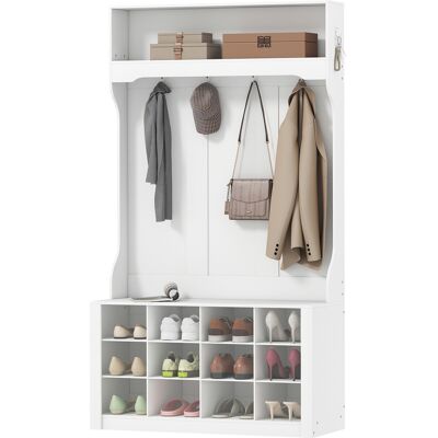 HOMCOM Porte-manteau avec étagère, banc, crochets, compartiments à chaussures, panneaux de particules, MDF, Blanc - Publicité HOMCOM Porte-manteau avec étagère, banc, crochets, compartiments à chaussures, panneaux de particules, MDF, Blanc - Publicité