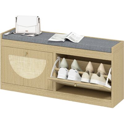 HOMCOM Banc à Chaussures avec Siège Rembourré Portes en Rotin Etagère Ajustable pour 8 Paires de Chaussures Naturel - Publicité HOMCOM Banc à Chaussures avec Siège Rembourré Portes en Rotin Etagère Ajustable pour 8 Paires de Chaussures Naturel - Publicité