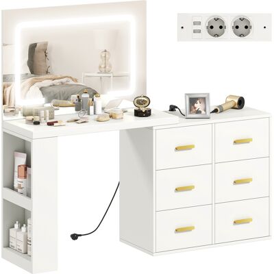HOMCOM Coiffeuse avec miroir LED ajustable, prises, 6 tiroirs, 2 étagères ouvertes, Blanc - Publicité HOMCOM Coiffeuse avec miroir LED ajustable, prises, 6 tiroirs, 2 étagères ouvertes, Blanc - Publicité