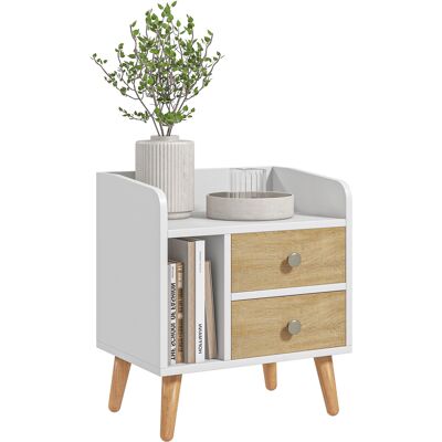 HOMCOM Table de chevet table de nuit design scandinave 2 tiroirs + niche pieds effilés inclinés bois massif de pin 43 x 30 x 49 cm - Publicité HOMCOM Table de chevet table de nuit design scandinave 2 tiroirs + niche pieds effilés inclinés bois massif de pin 43 x 30 x 49 cm - Publicité