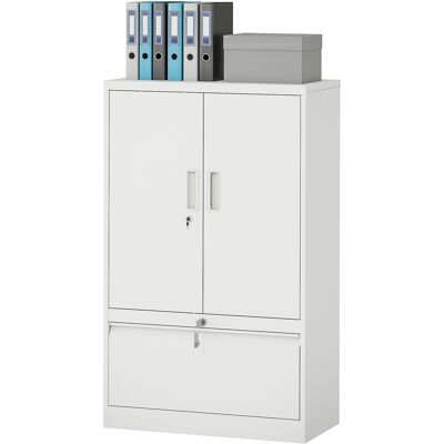 HOMCOM Armoire de bureau en acier avec étagère interne ajustable et tiroir, 80x40x130 cm, Blanc - Publicité HOMCOM Armoire de bureau en acier avec étagère interne ajustable et tiroir, 80x40x130 cm, Blanc - Publicité