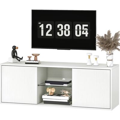 HOMCOM Meuble TV jusqu'à 55" Suspendu ou au Sol, Portes Soft Close, Trou Passe-câbles et Étagère en Verre, Blanc - Publicité HOMCOM Meuble TV jusqu'à 55" Suspendu ou au Sol, Portes Soft Close, Trou Passe-câbles et Étagère en Verre, Blanc - Publicité