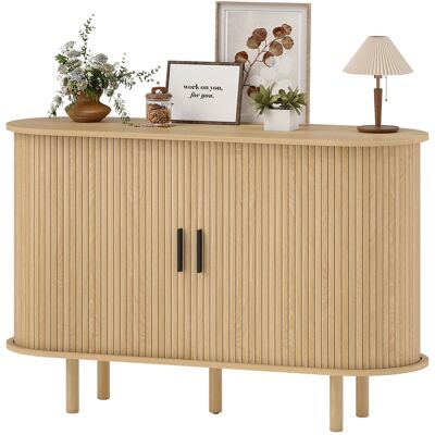 HOMCOM Buffet avec Portes Tambour Coulissantes 4 Compartiments et Pieds en Bois 120x40x78 cm Chêne - Publicité HOMCOM Buffet avec Portes Tambour Coulissantes 4 Compartiments et Pieds en Bois 120x40x78 cm Chêne - Publicité