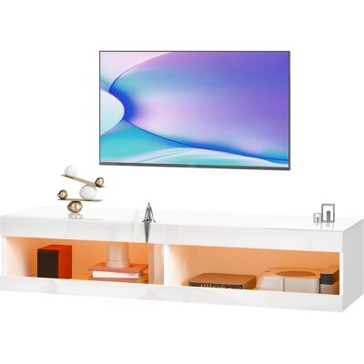 HOMCOM Meuble TV Suspendu avec Lumières LED avec Télécommande Compartiments Passe-câbles 140x40x30 cm Blanc Brillant - Publicité HOMCOM Meuble TV Suspendu avec Lumières LED avec Télécommande Compartiments Passe-câbles 140x40x30 cm Blanc Brillant - Publicité