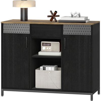 HOMCOM Buffet 2 Portes avec Perforations 2 Compartiments et Tiroir Étagères Ajustables 100x40x80 cm Noir et Marron Rustique - Publicité HOMCOM Buffet 2 Portes avec Perforations 2 Compartiments et Tiroir Étagères Ajustables 100x40x80 cm Noir et Marron Rustique - Publicité