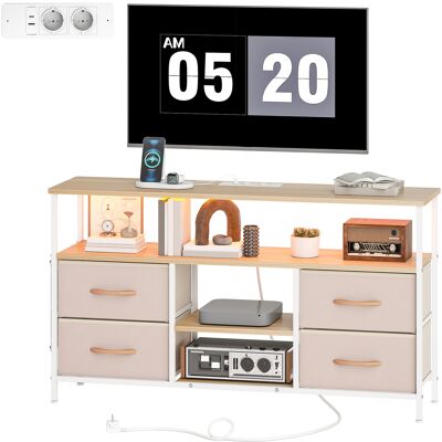 HOMCOM Meuble TV avec Lumière LED et Prises USB Étagères Ouvertes 4 Tiroirs pliables 120x30x67,5 cm Beige et Blanc - Publicité HOMCOM Meuble TV avec Lumière LED et Prises USB Étagères Ouvertes 4 Tiroirs pliables 120x30x67,5 cm Beige et Blanc - Publicité
