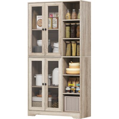 HOMCOM Buffet de Cuisine avec Vitrines avec 4 Portes Fermeture Douce et Étagères Ajustables, 90x35x172 cm Gris Clair - Publicité HOMCOM Buffet de Cuisine avec Vitrines avec 4 Portes Fermeture Douce et Étagères Ajustables, 90x35x172 cm Gris Clair - Publicité