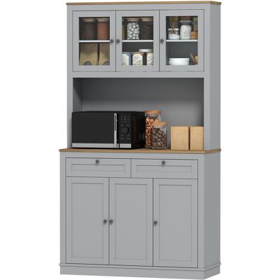 HOMCOM Armoire de Cuisine avec 3 Portes en Verre Compartiment Ouvert 2 Tiroirs et Étagères Ajustables 100x40x180 cm Gris - Publicité HOMCOM Armoire de Cuisine avec 3 Portes en Verre Compartiment Ouvert 2 Tiroirs et Étagères Ajustables 100x40x180 cm Gris - Publicité