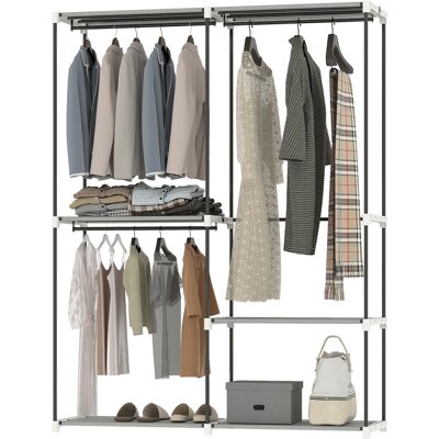 HOMCOM Armoire à vêtements Armoire ouverte avec 4 étagères en tissu 3 tringles pour suspendre Cadre métallique 142x43x185 cm Gris clair - Publicité HOMCOM Armoire à vêtements Armoire ouverte avec 4 étagères en tissu 3 tringles pour suspendre Cadre métallique 142x43x185 cm Gris clair - Publicité