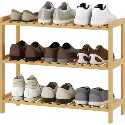 HOMCOM Étagère à chaussures en bambou 3 niveaux pour 9 paires, pour entrée/couloir, 70x26x57,5 cm, naturel - Publicité HOMCOM Étagère à chaussures en bambou 3 niveaux pour 9 paires, pour entrée/couloir, 70x26x57,5 cm, naturel - Publicité