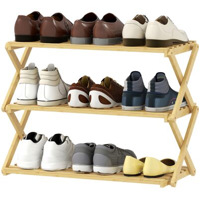 HOMCOM Meuble à chaussures étroit en bambou, meuble à chaussures vertical pliable 3 niveaux, sans montage, naturel - Publicité HOMCOM Meuble à chaussures étroit en bambou, meuble à chaussures vertical pliable 3 niveaux, sans montage, naturel - Publicité