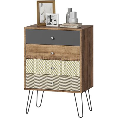 HOMCOM Commode 4 tiroirs Pieds fourche en acier Style bohème 60x39x86 cm Multicolore - Publicité HOMCOM Commode 4 tiroirs Pieds fourche en acier Style bohème 60x39x86 cm Multicolore - Publicité