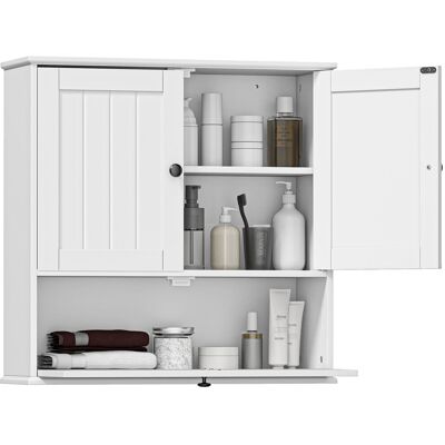 HOMCOM Armoire de salle de bain murale rustique avec étagère réglable, double porte et porte battante 60x19,5x60 cm blanc - Publicité HOMCOM Armoire de salle de bain murale rustique avec étagère réglable, double porte et porte battante 60x19,5x60 cm blanc - Publicité