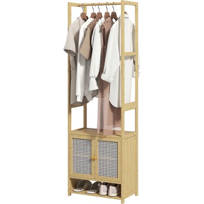 HOMCOM Porte-manteau en bambou avec armoire range-chaussures barre de suspension étagère réglable pour entrée couloir 53x31x168 cm naturel - Publicité HOMCOM Porte-manteau en bambou avec armoire range-chaussures barre de suspension étagère réglable pour entrée couloir 53x31x168 cm naturel - Publicité